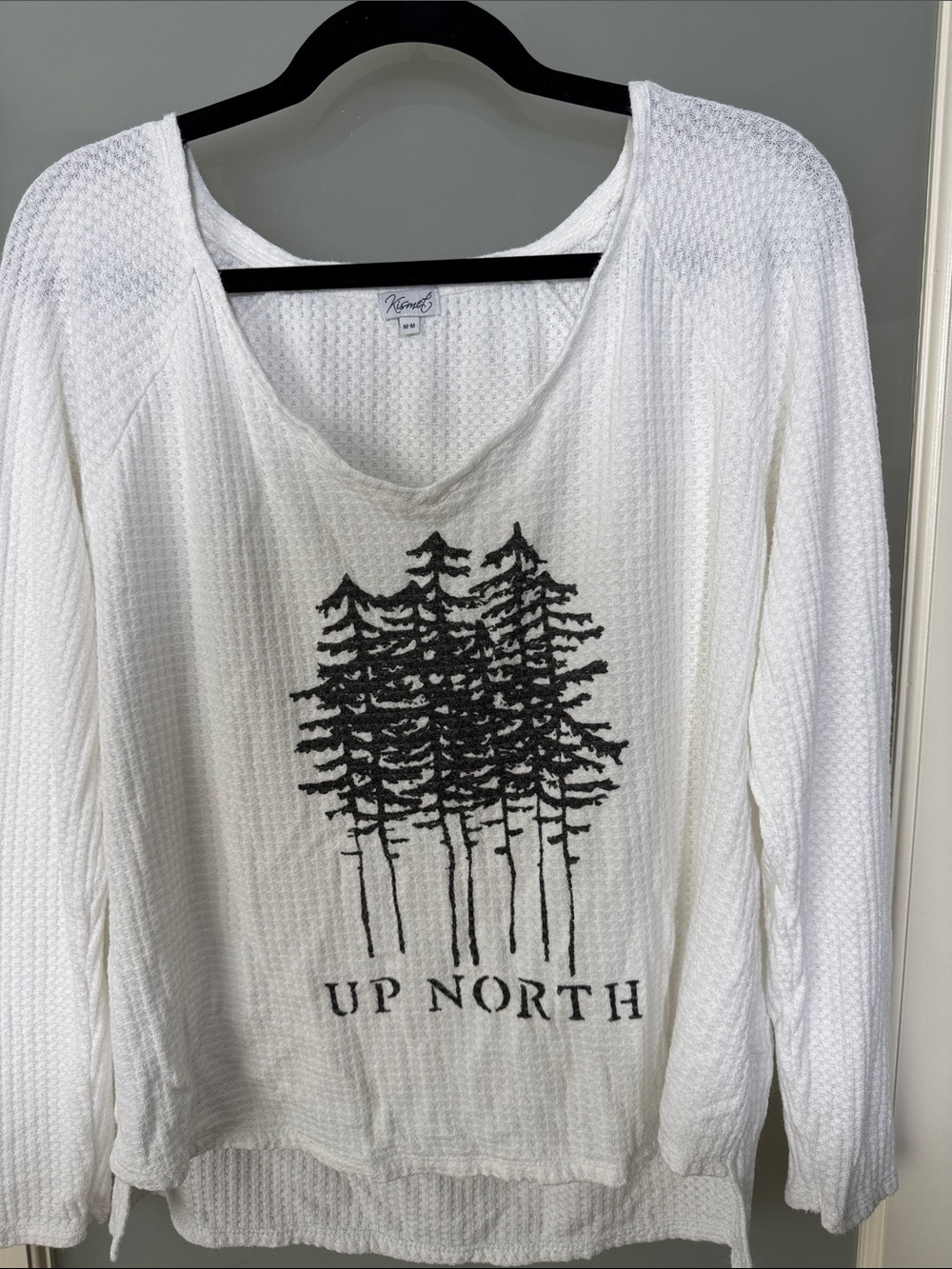 Kismet White Waffle Knit Long-Sleeve Top with Black Tree Graphic